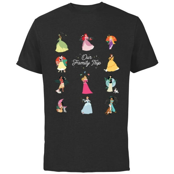 Disney Princess Our Family Trip Vacation Travel Holiday - Short Sleeve Cotton T-Shirt for Adults - Customized-Black