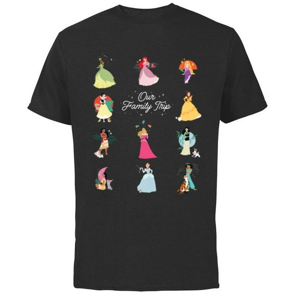 Disney Princess Our Family Trip Vacation Travel Holiday - Short Sleeve Cotton T-Shirt for Adults - Customized-Black