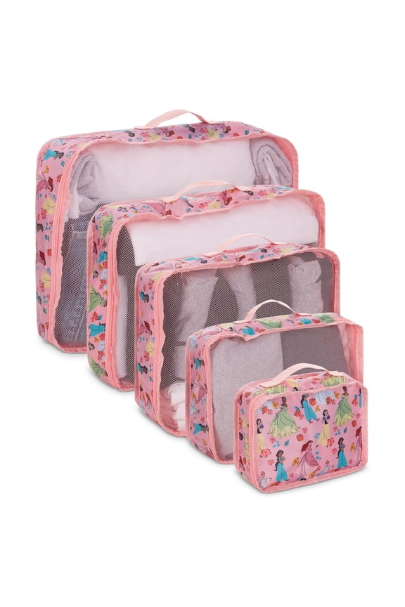 Princess Packing Cubes, 5 Piece Organizer Set Travel Essentials Bags for Kids and Adult Pink