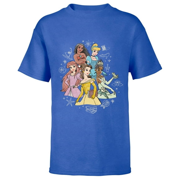 Disney Princess Pencil Sketch - Short Sleeve T-Shirt for Kids - Customized-Royal