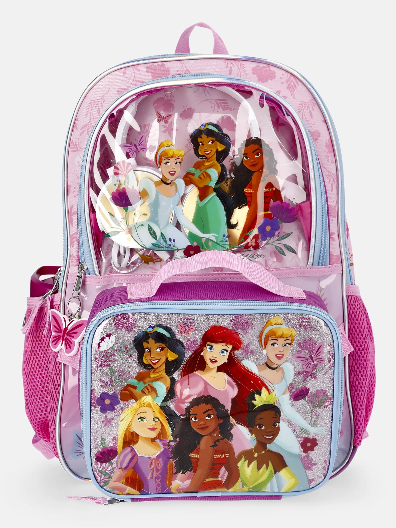 Disney Princess Pink Backpack Set with Lunch kit, Headphones and Water Bottle