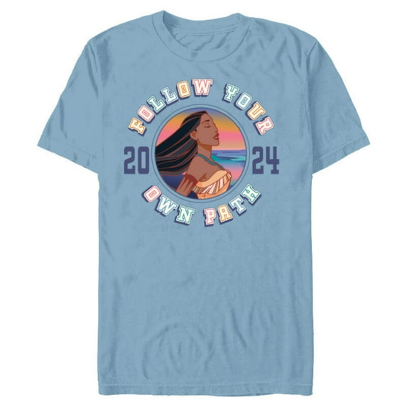 Disney Princess Pocahontas Follow Your Own Path 2024 - Short Sleeve Blended T-Shirt for Adults - Customized-Ocean Blue