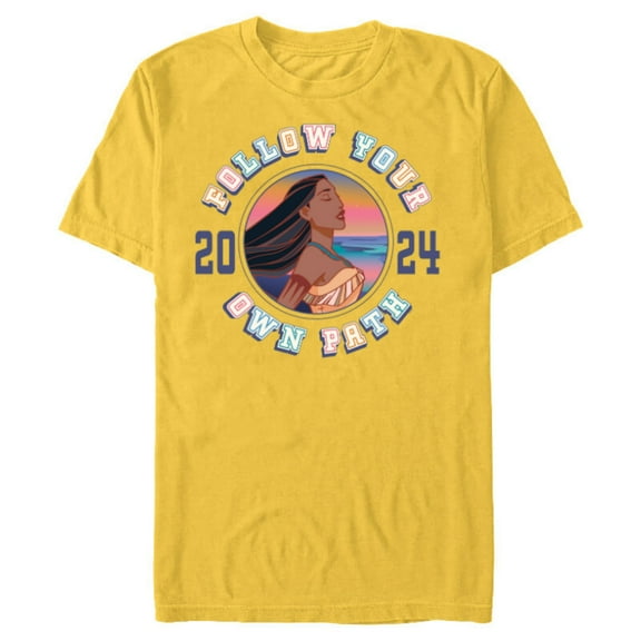 Disney Princess Pocahontas Follow Your Own Path 2024 - Short Sleeve Blended T-Shirt for Adults - Customized-Yellow