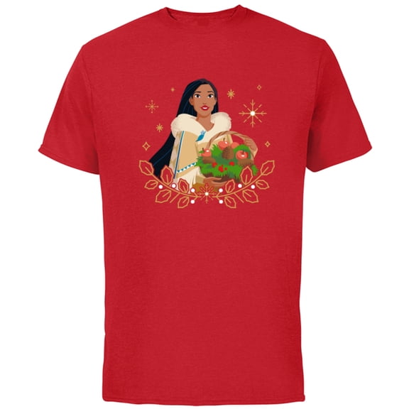 Disney Princess Pocahontas Holiday Standard - Short Sleeve Cotton T-Shirt for Adults - Customized-Red