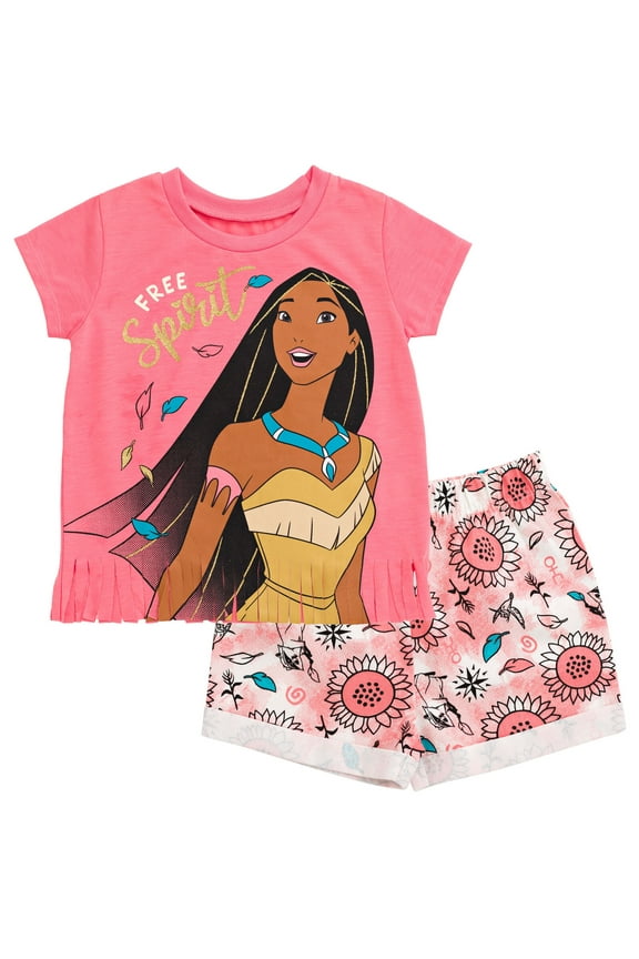 Princess Pocahontas Little Girls T-Shirt and Shorts Outfit Set Toddler to Big Kid