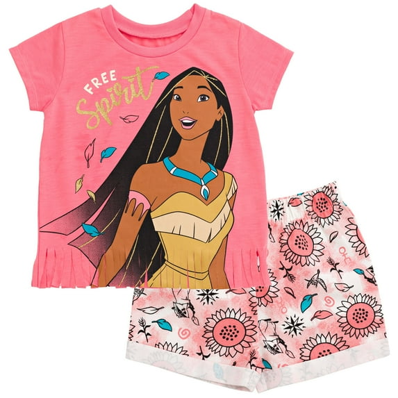 Disney Princess Pocahontas Little Girls T-Shirt and Shorts Outfit Set Toddler to Big Kid