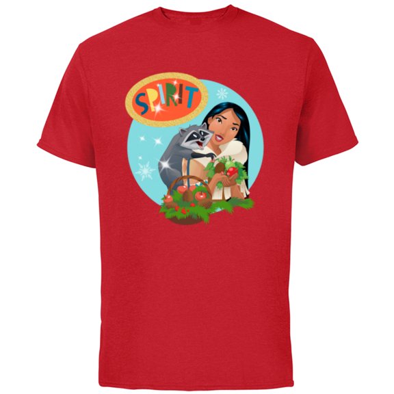 Disney Princess Pocahontas & Meeko Holiday - Short Sleeve Cotton T-Shirt for Adults - Customized-Red