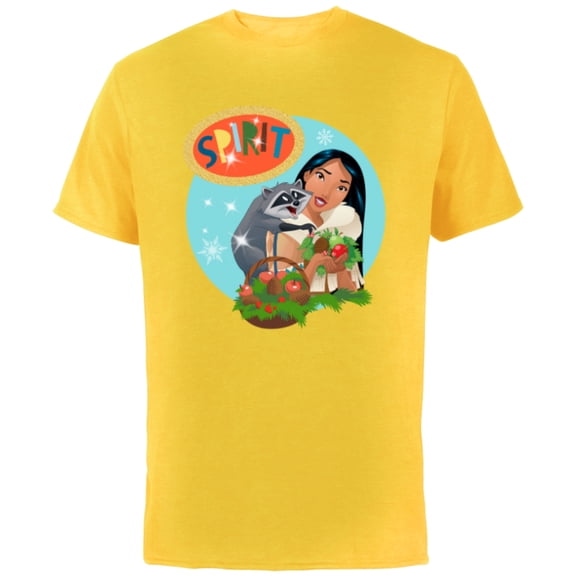 Disney Princess Pocahontas & Meeko Holiday - Short Sleeve Cotton T-Shirt for Adults - Customized-Yellow