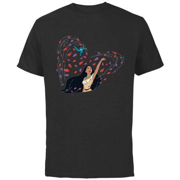 Disney Princess Pocahontas and Flit Heart - Short Sleeve Cotton T-Shirt for Adults - Customized-Black