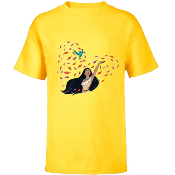Disney Princess Pocahontas and Flit Heart - Short Sleeve T-Shirt for Kids - Customized-Yellow