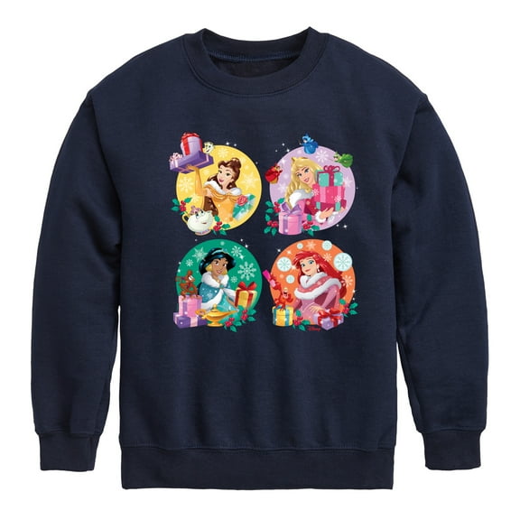 Disney Princess - Princess Christmas Grid - Youth Crew Fleece Sweatshirt