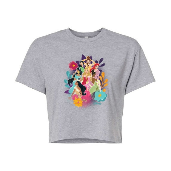 Disney Princess - Princess Group Pastel Florals - Junior's Cropped T-Shirt