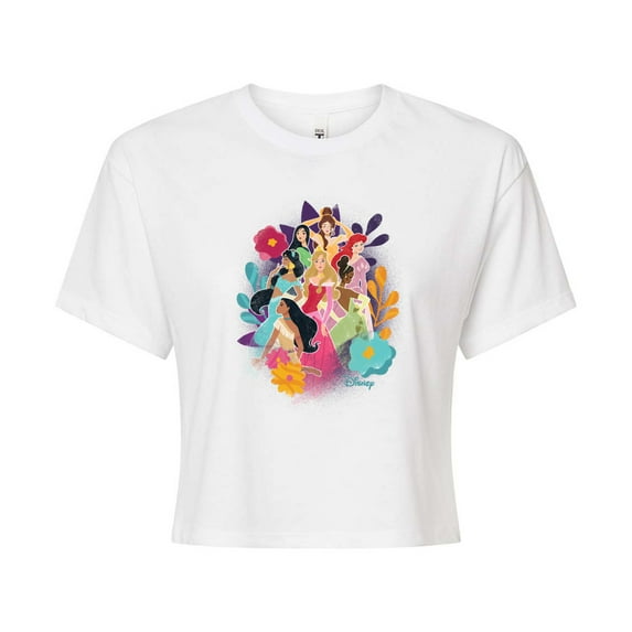 Disney Princess - Princess Group Pastel Florals - Junior's Cropped T-Shirt