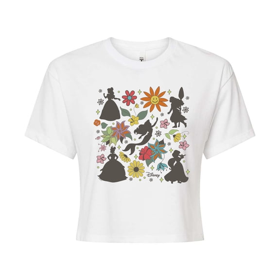 Disney Princess - Princess Silhouettes Flowers- Junior's Cropped T-Shirt