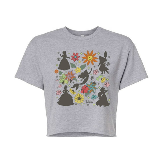 Disney Princess - Princess Silhouettes Flowers- Junior's Cropped T-Shirt