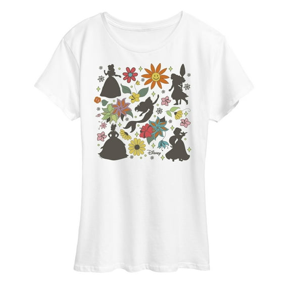 Disney Princess - Princess Silhouettes Flowers- Women's Short Sleeve Graphic T-Shirt