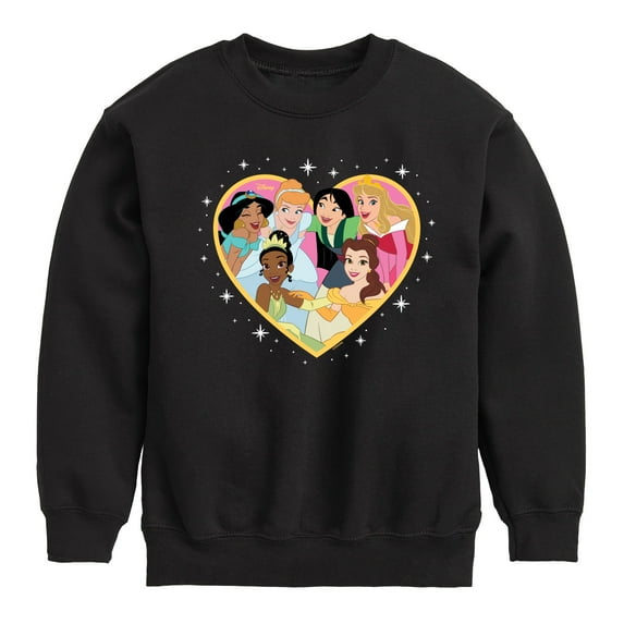 Disney Princess - Princesses All Together Group Heart - Valentine's Day - Boys and Girls Youth Crewneck Fleece Sweatshirt