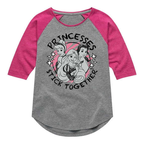 Disney Princess - Princesses Stick Together - Toddler & Youth Girls Raglan Graphic T-Shirt