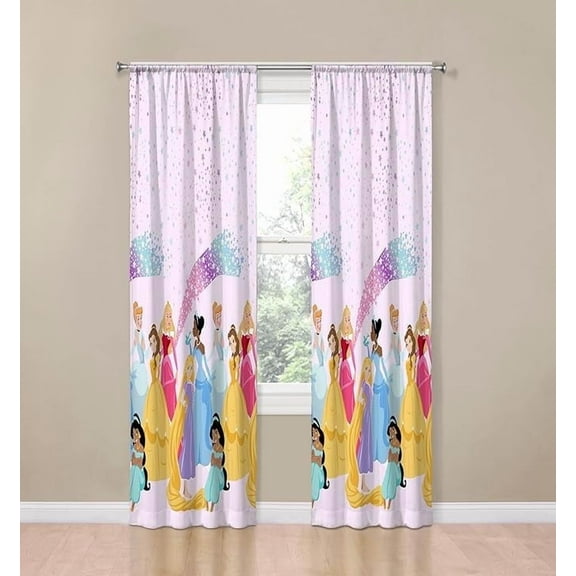 Disney Princess Rainbow Stars 2 Panels Drapes Set - 84 Inch Long - Girl Room Accessories