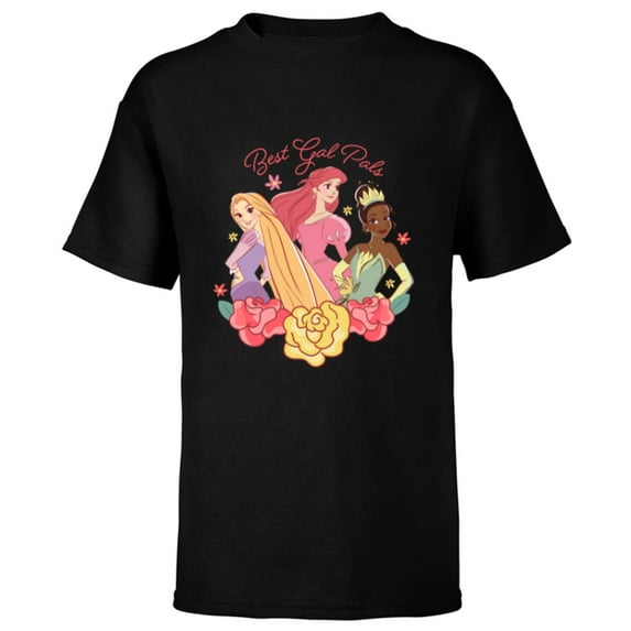 Disney Princess Rapunzel Ariel Tiana Best Gal Pals Valentine - Short Sleeve T-Shirt for Kids - Customized-Black