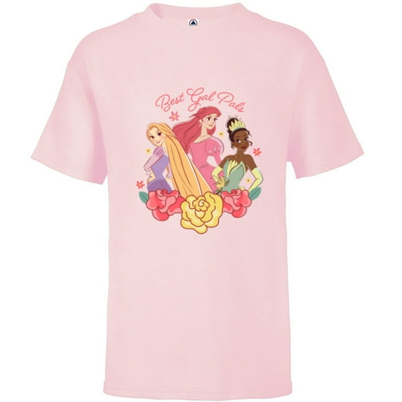 Disney Princess Rapunzel Ariel Tiana Best Gal Pals Valentine - Short Sleeve T-Shirt for Kids - Customized-Soft Pink