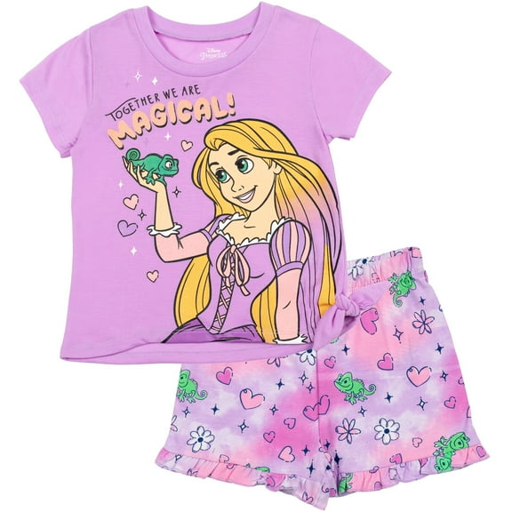 Disney Princess Rapunzel Big Girls T-Shirt and French Terry Shorts Outfit Set Toddler to Big Kid
