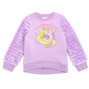 Disney Princess Rapunzel Fleece Pullover Sweatshirt with Faux Fur Sleeves Toddler to Big Kid