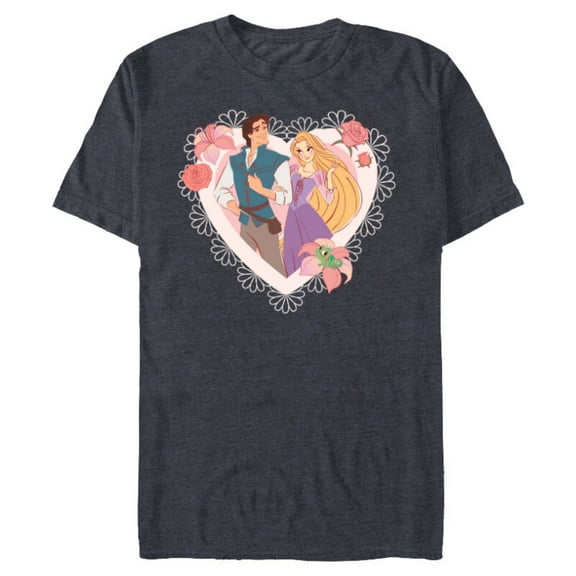 Disney Princess Rapunzel & Flynn Rider Valentine’s Day Heart - Short Sleeve Blended T-Shirt for Adults - Customized-Navy Heather