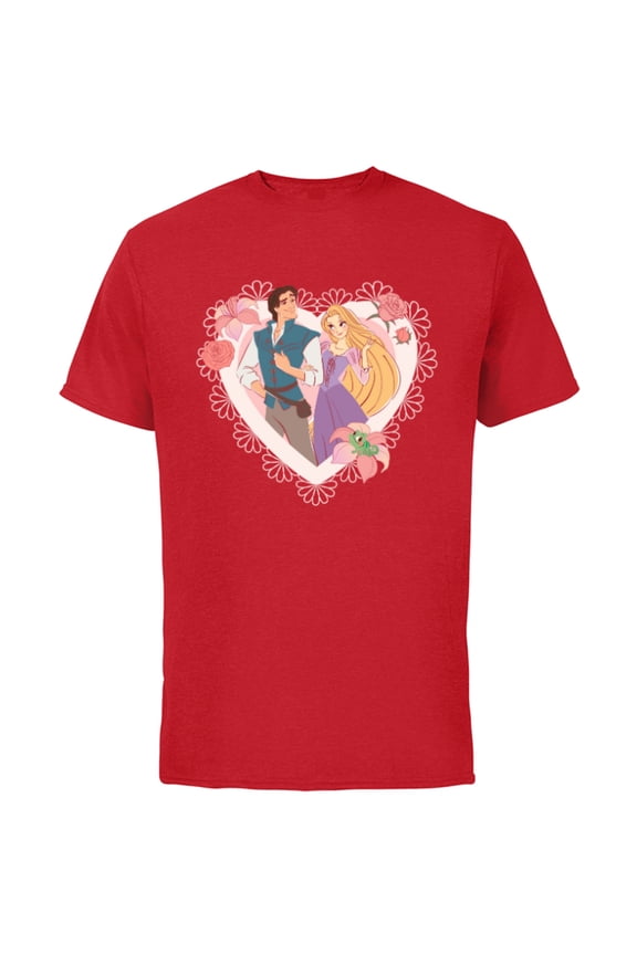Princess Rapunzel & Flynn Rider Valentine’s Day Heart - Short Sleeve Cotton T-Shirt for Adults - Customized-Red