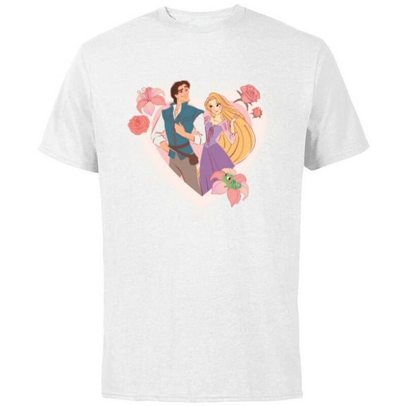 Disney Princess Rapunzel & Flynn Rider Valentine’s Day Heart - Short Sleeve Cotton T-Shirt for Adults - Customized-White