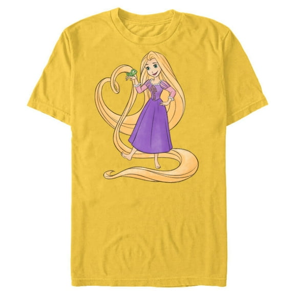 Disney Princess Rapunzel Heart and Pascal - Short Sleeve Blended T-Shirt for Adults - Customized-Yellow