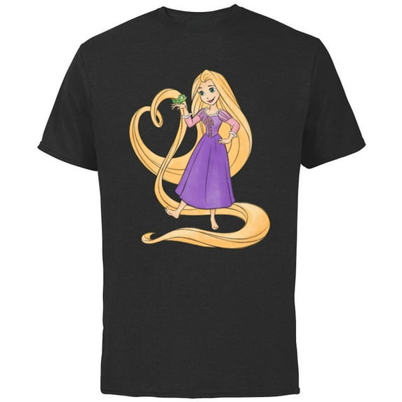 Disney Princess Rapunzel Heart and Pascal - Short Sleeve Cotton T-Shirt for Adults - Customized-Black
