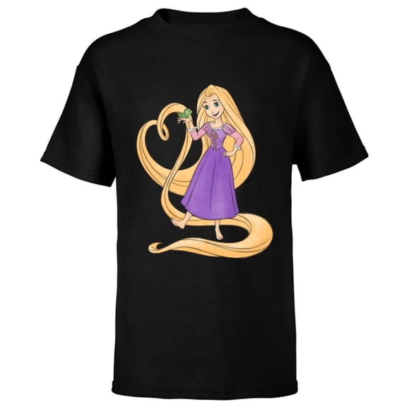 Disney Princess Rapunzel Heart and Pascal - Short Sleeve T-Shirt for Kids - Customized-Black