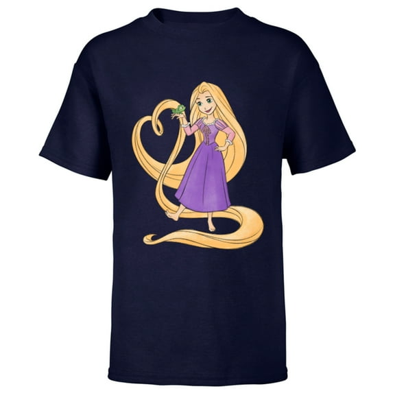 Disney Princess Rapunzel Heart and Pascal - Short Sleeve T-Shirt for Kids - Customized-Navy