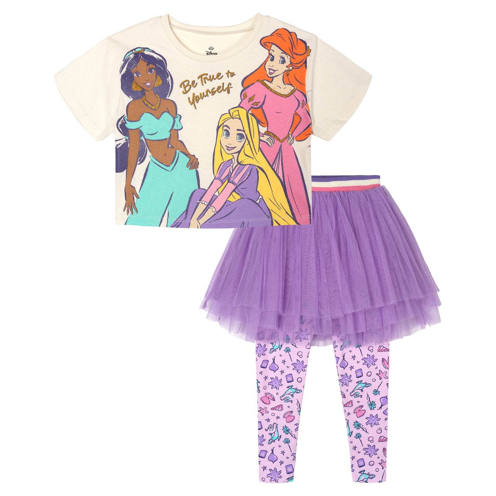 Disney Princess Toddler Girls' Glitter T-Shirt and Tutu Leggings Set Princess Purple Pink