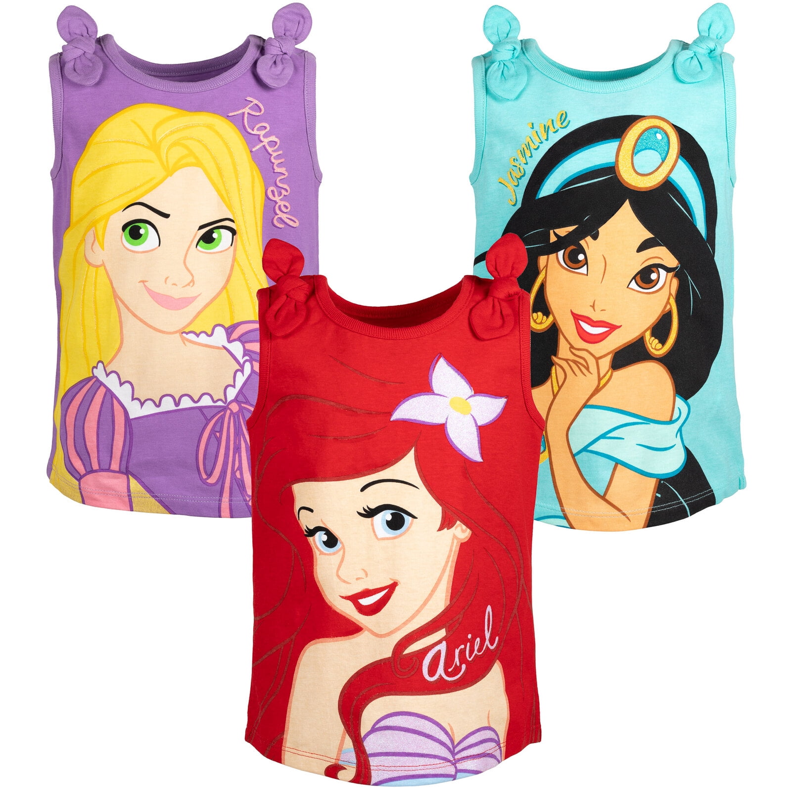 Disney Princess Rapunzel Jasmine Ariel Little Girls 3 Pack Tank Tops Infant  to Big Kid