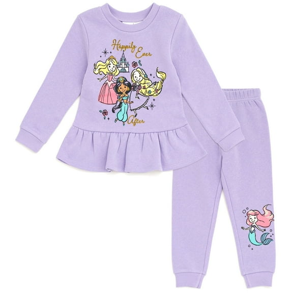 Disney Princess Rapunzel Jasmine Aurora Toddler Girls Fleece Sweatshirt and Pants Set Purple 3T