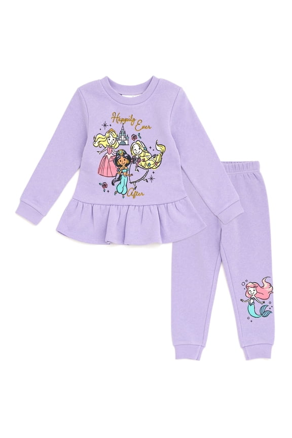 Princess Rapunzel Jasmine Aurora Toddler Girls Fleece Sweatshirt and Pants Set Purple 4T
