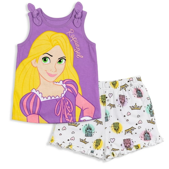 Disney Princess Rapunzel Little Girls Tank Top and French TerryShorts Outfit Set Infant to Big Kid