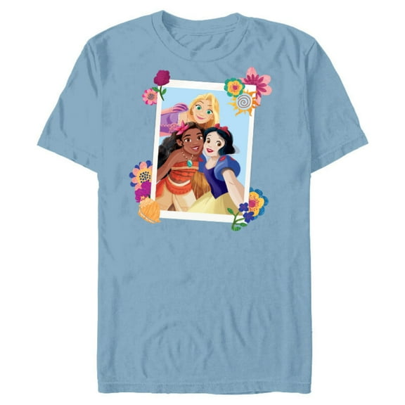 Disney Princess Rapunzel Moana Snow White Polaroid - Short Sleeve Blended T-Shirt for Adults - Customized-Ocean Blue
