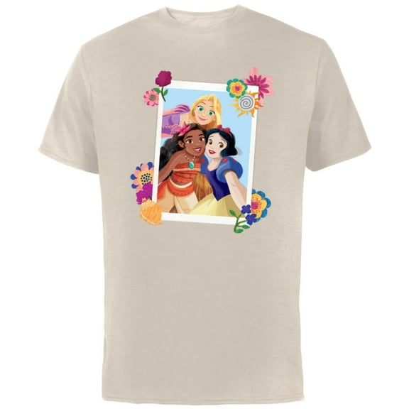 Disney Princess Rapunzel Moana Snow White Polaroid - Short Sleeve Cotton T-Shirt for Adults - Customized-Natural
