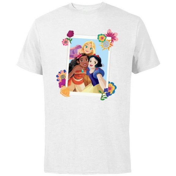 Disney Princess Rapunzel Moana Snow White Polaroid - Short Sleeve Cotton T-Shirt for Adults - Customized-White