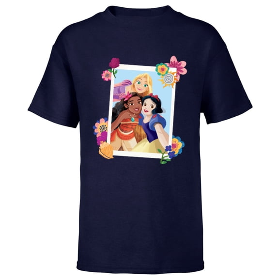 Disney Princess Rapunzel Moana Snow White Polaroid - Short Sleeve T-Shirt for Kids - Customized-Navy