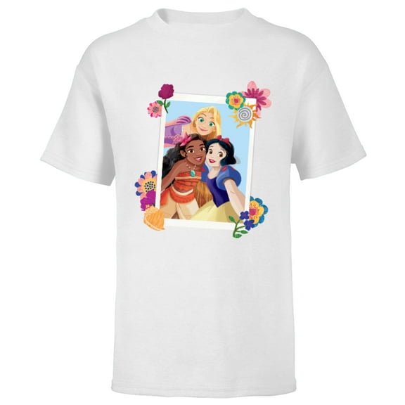 Disney Princess Rapunzel Moana Snow White Polaroid - Short Sleeve T-Shirt for Kids - Customized-White