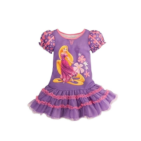Disney Princess Rapunzel Purple Fancy Nightgown, Tiered Tulle Hemline (Size 4)