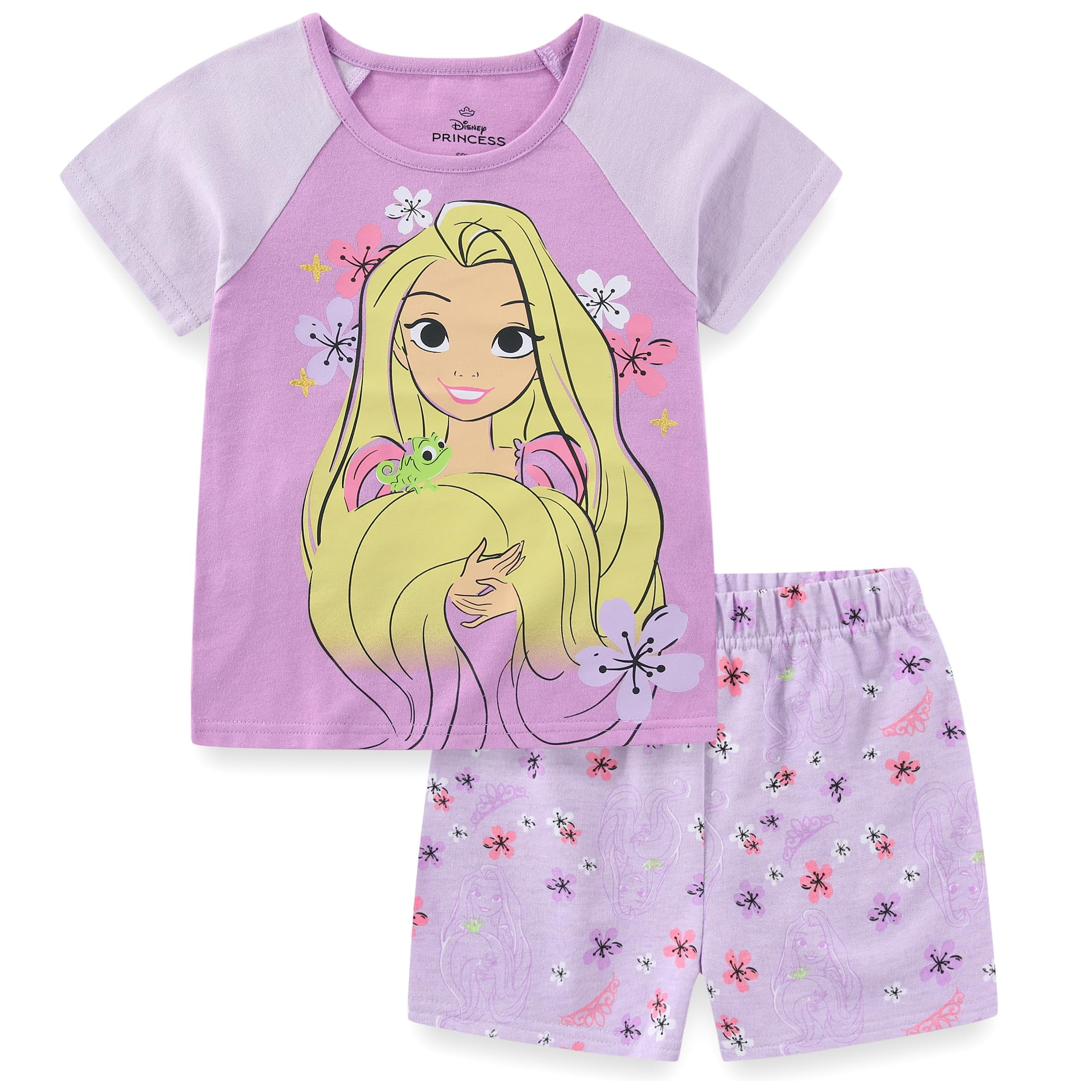 Disney Princess Toddler Girl 2pcs Rapunzel Print Peplum Tee and Stripe Pants Set Light Purple