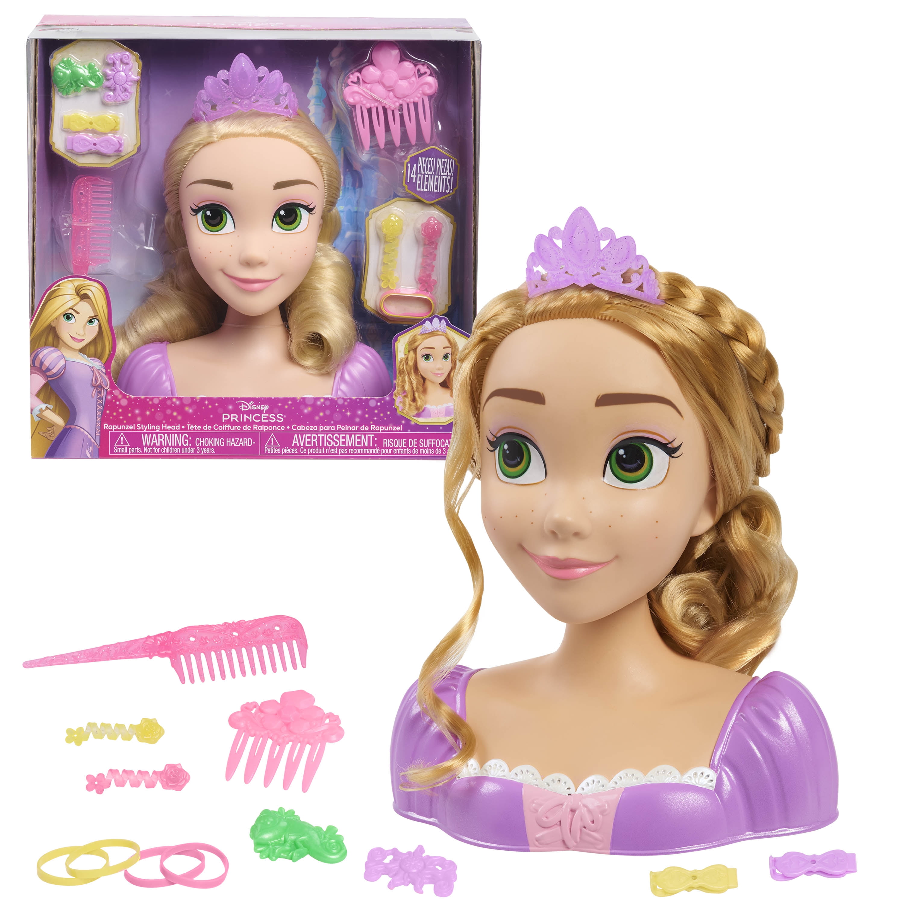 Disney Princess Rapunzel Styling Head, 14-pieces, Pretend Play, Kids Toys for Ages 3 up