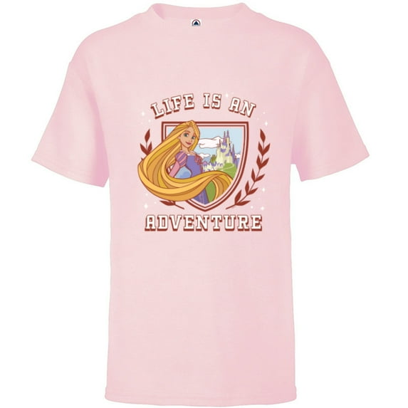 Disney Princess Rapunzel Tangled Life is an Adventure Crest - Short Sleeve T-Shirt for Kids - Customized-Soft Pink