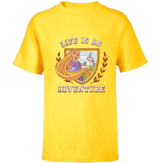 Disney Princess Rapunzel Tangled Life is an Adventure Crest - Short Sleeve T-Shirt for Kids - Customized-Yellow