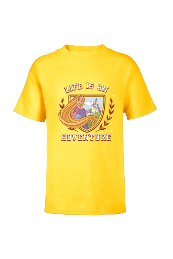 Princess Rapunzel Tangled Life is an Adventure Crest - Short Sleeve T-Shirt for Kids - Customized-Yellow